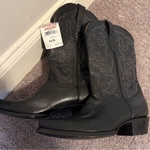 Black Ankle Boots with Embroidered Design